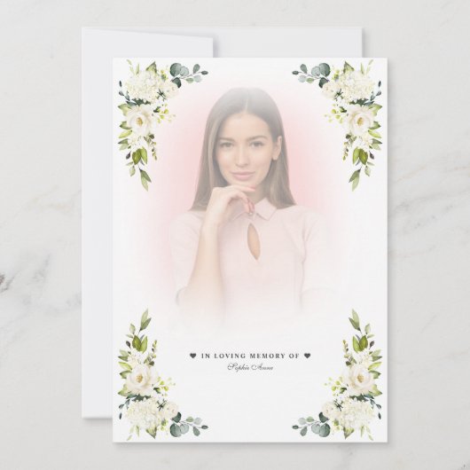 Weiße Blume verblasste Foto Feier des Lebens Einladung (Rückseite)