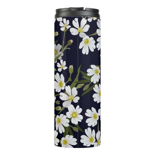 Weiße Blume: Vintages Muster. Thermosbecher (Rückseite)