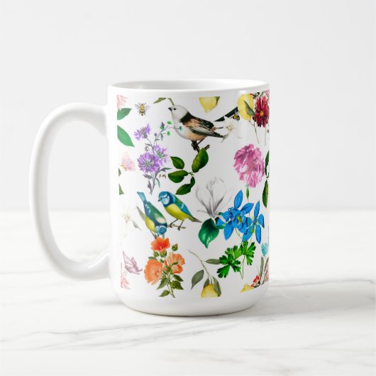 Weiße Blume, Vögel, Bienen, Zitrone, Schmetterling Kaffeetasse (Links)