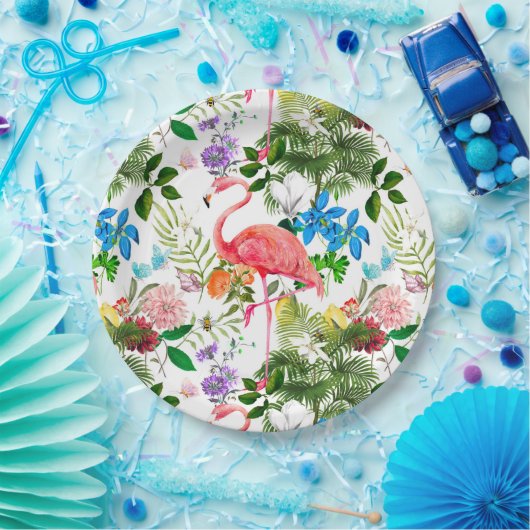 Weiße Blume, Vögel, Flamingo, Bienen, Pappteller (Party)