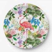 Weiße Blume, Vögel, Flamingo, Bienen, Pappteller (Vorderseite)