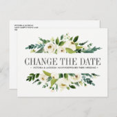 Weiße Blume WEDEN ÄNDERN DAS DATUM POSTPONEMENT Ankündigungspostkarte (Vorne/Hinten)