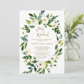 Weiße Blume Wreath Hens Bachelorette Wochenende Einladung (Stehend Vorderseite)