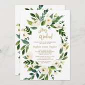 Weiße Blume Wreath Hens Bachelorette Wochenende Einladung (Vorne/Hinten)