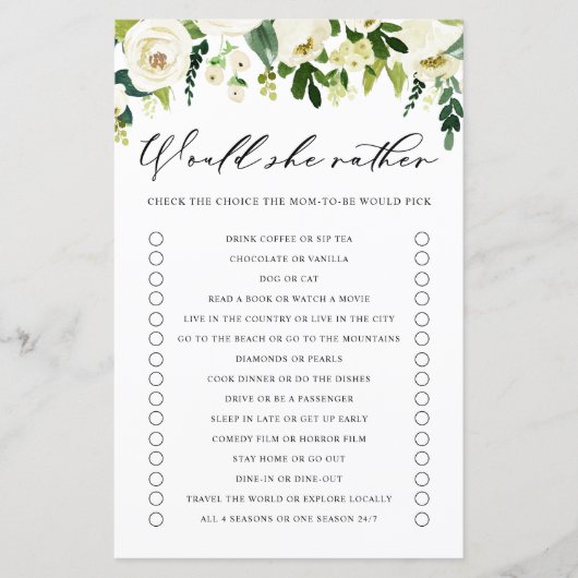 Weiße Blume würden ihr Baby-Duschenspiel lieber sp (Vorderseite)