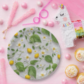 Weiße Blume Zitronen Grüne Blätter Muster auf Weiß Pappteller (Party)