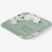 Weiße Blume zum Brautparty "Grünes Muster" Pappteller (Gewinkelt)