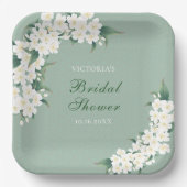 Weiße Blume zum Brautparty "Grünes Muster" Pappteller (Vorderseite)