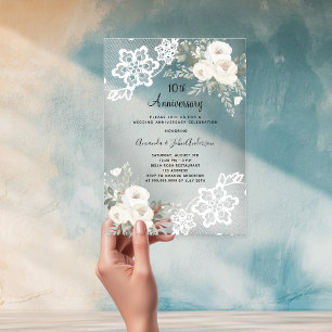 Weiße Blumen 10. Hochzeitstag Acryleinladungen