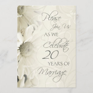Weiße Blumen 20. Hochzeitstag Einladungen