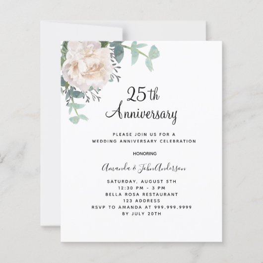 Weiße Blumen 25. Hochzeitstag Einladung (Vorderseite)