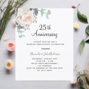 Weiße Blumen 25. Hochzeitstag Einladung