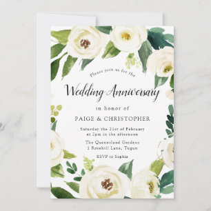 Weiße Blumen - Alle Jahre Hochzeitstag Einladung