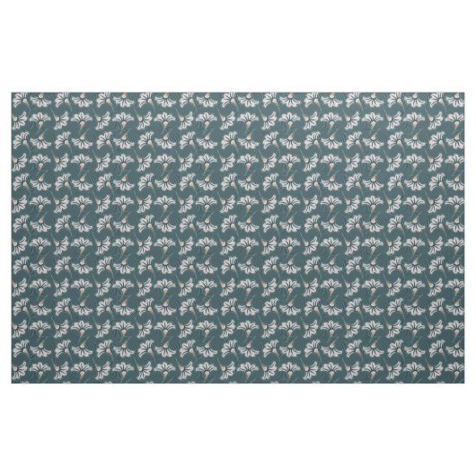 Weiße Blumen-aquamarines Gewebe Stoff (Fat Quarter (45,7 x 55,9 cm))