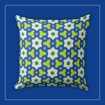 Weiße Blumen auf Blau und Grün geometrisch Blumig