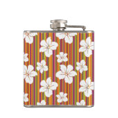 Weiße Blumen auf einem gestreiften Hintergrund Flachmann (Rückseite)