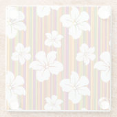 Weiße Blumen auf einem gestreiften Hintergrund Glasuntersetzer (Rückseite)