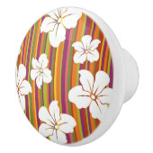 Weiße Blumen auf einem gestreiften Hintergrund Keramikknauf (Rechts)