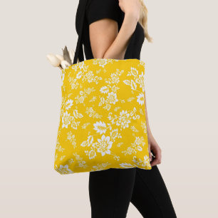 Weiße Blumen auf gelbem Frühlingshintergrund Tasche