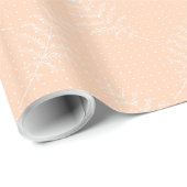 Weiße Blumen auf Pfirsich-Hochzeitsverpackungspapi Geschenkpapier (Rolleneckpunkt)