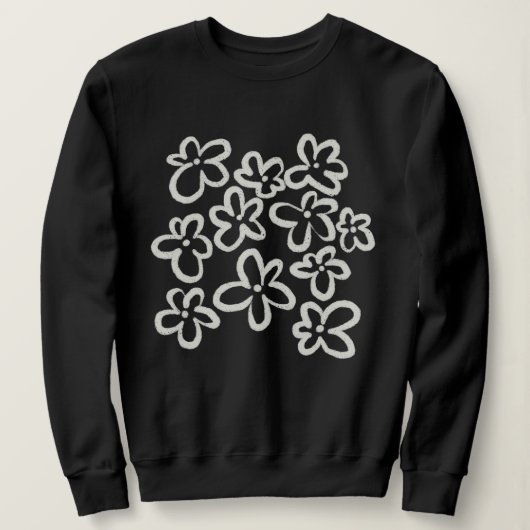 Weiße Blumen auf Schwarz Sweatshirt (Design vorne)
