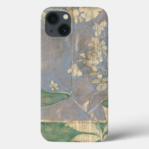 Weiße Blumen auf Zeitungspapier-Hintergrund iPhone 13 Hülle