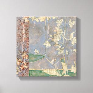 Weiße Blumen auf Zeitungspapier-Hintergrund Leinwanddruck