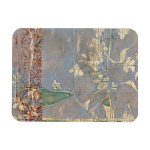 Weiße Blumen auf Zeitungspapier-Hintergrund Magnet