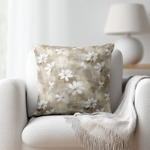 Weiße Blumen Beige Kissen