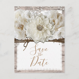 Weiße Blumen & Birke Rustikaler Glam Save-the-Date Ankündigungspostkarte
