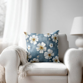 Weiße Blumen Blau Kissen