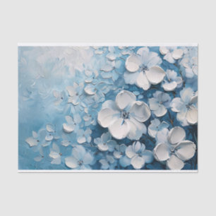 Weiße Blumen Blaue Acrylmalerei Decoupage Seidenpapier
