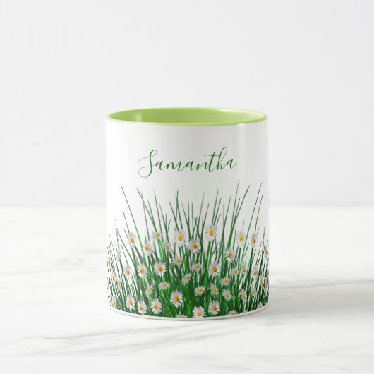 Weiße Blumen Blume Wiesengrün Sommername Tasse (Zentrum)