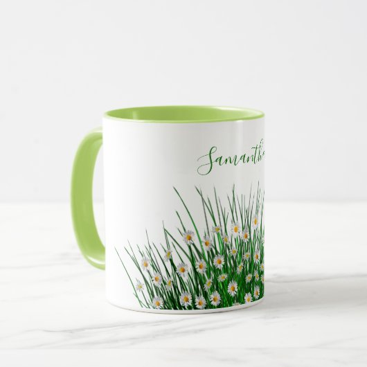 Weiße Blumen Blume Wiesengrün Sommername Tasse (Vorderseite Links)