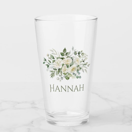 Weiße Blumen Brautjungfer Geschenk Glas (Vorderseite)