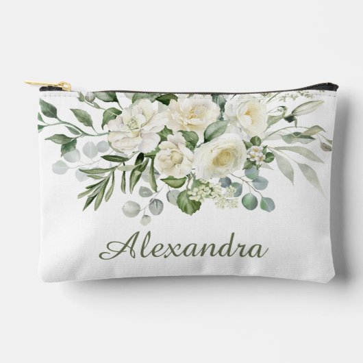 Weiße Blumen Brautjungfer Geschenk Zubehörtasche (Vorderseite)