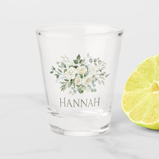 Weiße Blumen Brautjungfer Geschenktasse Schnapsglas (Vorderseite)