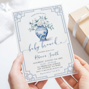 Weiße Blumen-Chinoiserie-Ginger-Jar-Baby-Brunch Einladung