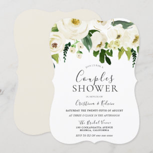 Weiße Blumen & Creme Elegante Paarschauer Einladung