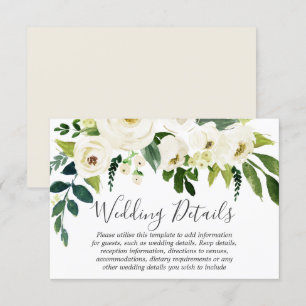 Weiße Blumen-Creme-Hochzeitsdetails Einladung
