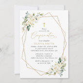 Weiße Blumen, cremefarbene Blumen, Boho, Konfirmat Einladung (Vorderseite)