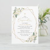 Weiße Blumen, cremefarbene Blumen, Boho, Konfirmat Einladung (Stehend Vorderseite)