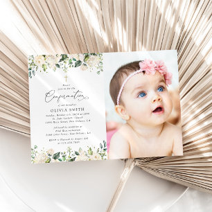 Weiße Blumen, cremefarbene Blumen, Boho, Konfirmat Einladung