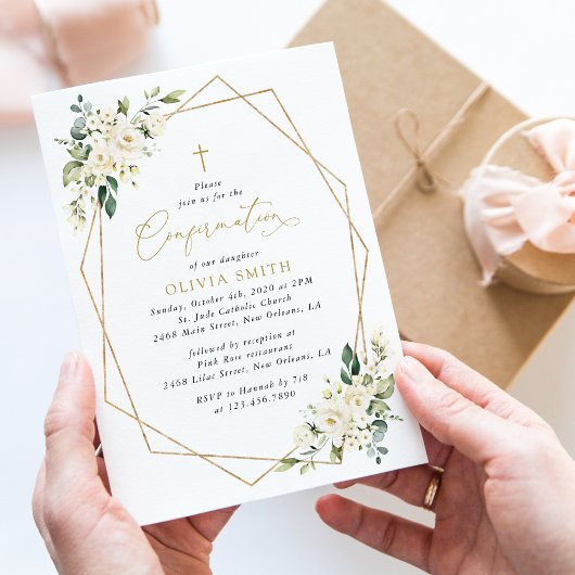 Weiße Blumen, cremefarbene Blumen, Boho, Konfirmat Einladung