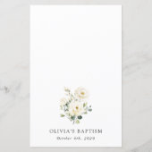 Weiße Blumen, cremefarbene Blumen, Boho, Taufmenü (Rückseite)