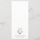 Weiße Blumen, cremefarbene Blumen, Boho, Taufmenü Menükarte (Rückseite)