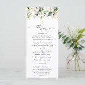 Weiße Blumen, cremefarbene Blumen, Boho, Taufmenü Menükarte (Stehend Vorderseite)