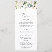 Weiße Blumen, cremefarbene Blumen, Boho, Taufmenü Menükarte (Vorderseite)