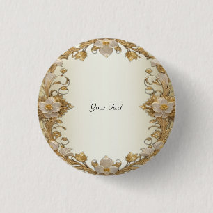 Weiße Blumen Dekorativer Goldknopf Button