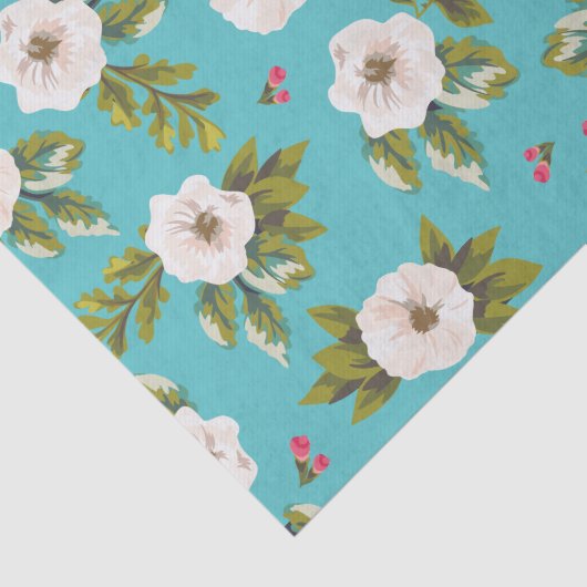 Weiße Blumen, die auf Türkishintergrund malen Seidenpapier (Ausschnitt)